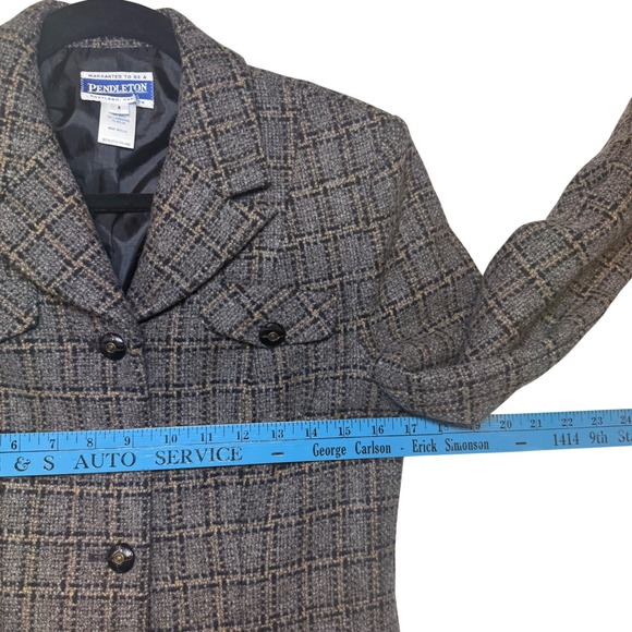 Vintage Pendleton Womens Brown Plaid Wool Blend Blazer Jacket Quiet Luxury Sz 4 - Picture 7 of 10